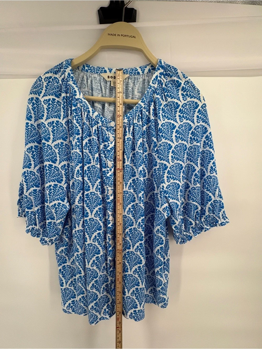 Boden Women’s Blue White Floral Print Henley Top US 14 UK 18 Cotton Blouse